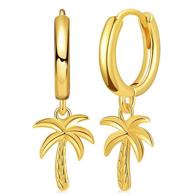 Gold Plated hoop earrings,  coconut tree huggies earrings one pair JWDHJ50