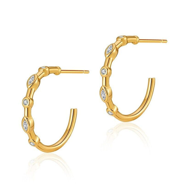 Gold Plated Half hoop earrings, CZ open hoop earrings one pair JWDHJ7l