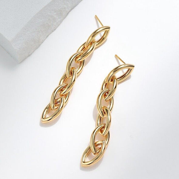 Gold Plated stud earrings, Link Drop earrings one pair JWDHJ75