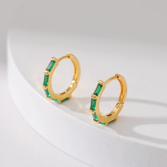 Gold Plated hoop earrings, round huggies earrings one pair JWDHJ33-Green
