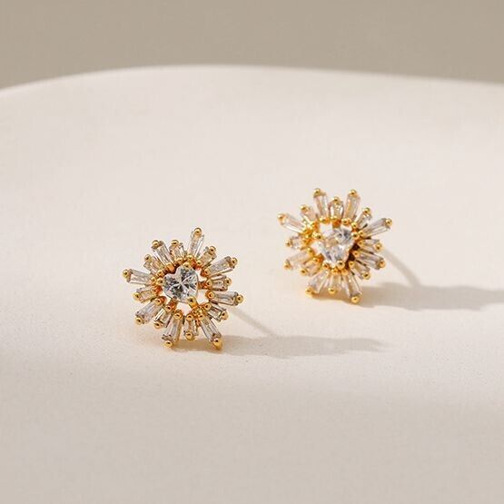 Gold Plated stud earrings, cubic zirconia earrings one pair JWDHJ14
