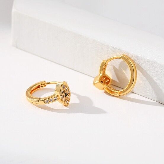 Gold Plated hoop earrings, evil eye CZ huggies earrings one pair JWDHJ46