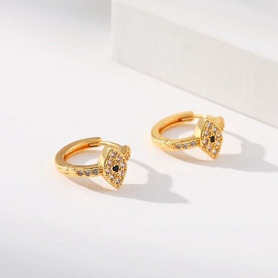 Gold Plated hoop earrings, evil eye CZ huggies earrings one pair JWDHJ46