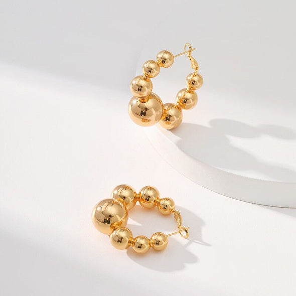 Gold Plated hoop earrings, big balls huggies earrings one pair JWDHJ51