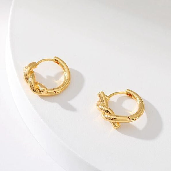 Gold Plated hoop earrings, round twist huggies earrings one pair JWDHJ28