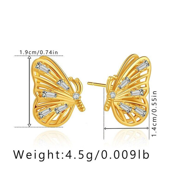 Gold Plated stud earrings, CZ butterfly earrings one pair JWDHJ53