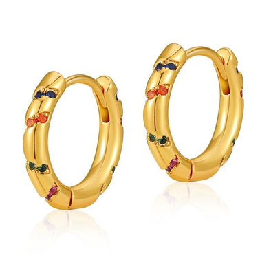 Gold Plated hoop earrings, CZ pave huggies earrings one pair JWDHJ65