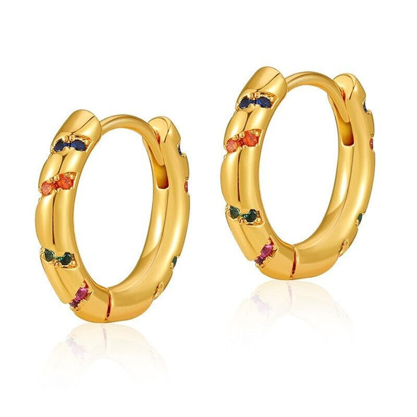 Gold Plated hoop earrings, CZ pave huggies earrings one pair JWDHJ65
