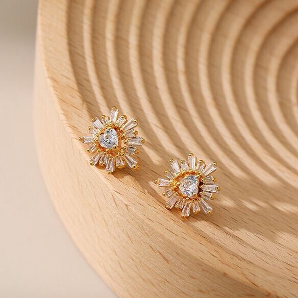 Gold Plated stud earrings, cubic zirconia earrings one pair JWDHJ14