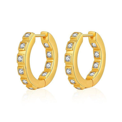 Gold Plated hoop earrings, round CZ huggies earrings one pair JWDHJ45