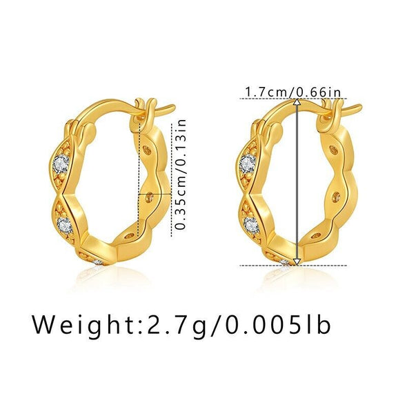 Gold Plated hoop earrings, round CZ twist huggies earrings one pair JWDHJ42