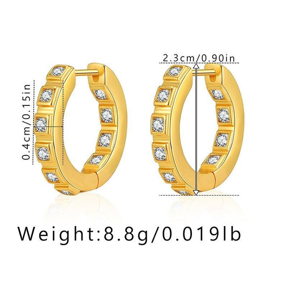 Gold Plated hoop earrings, round CZ huggies earrings one pair JWDHJ45