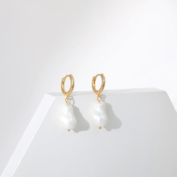 Gold Plated hoop earrings, baroque pearls huggies earrings one pair JWDHJ55