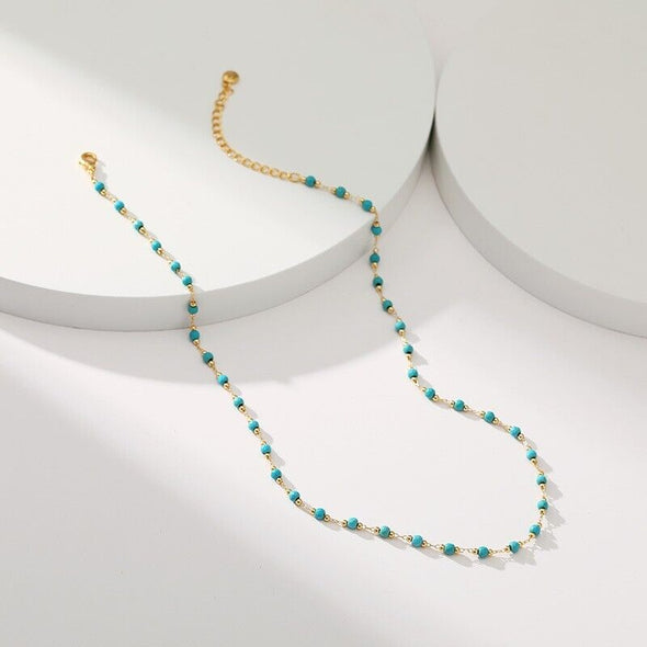 Gold Plated chocke necklace, turquoise beads necklace 16"+2" JWDHJ10