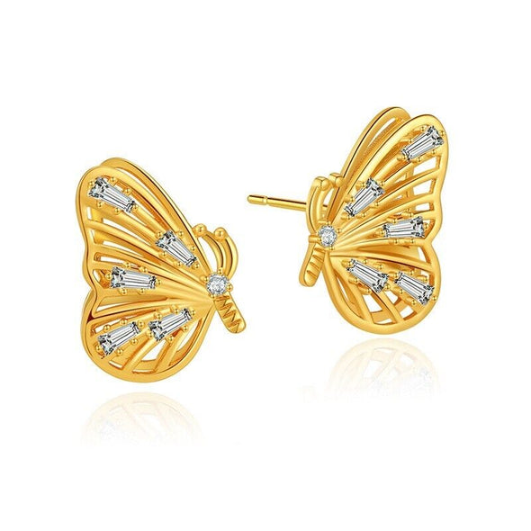 Gold Plated stud earrings, CZ butterfly earrings one pair JWDHJ53