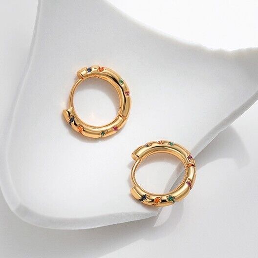Gold Plated hoop earrings, CZ pave huggies earrings one pair JWDHJ65