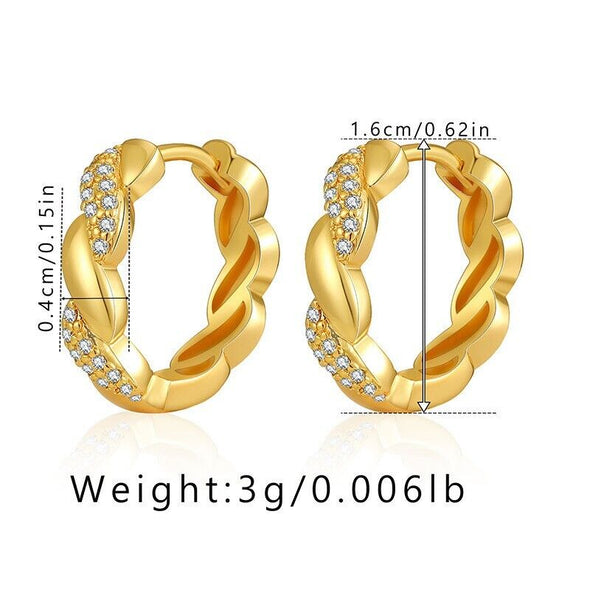 Gold Plated hoop earrings, round CZ twist huggies earrings one pair JWDHJ41