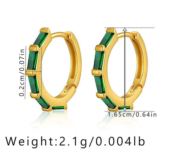 Gold Plated hoop earrings, round huggies earrings one pair JWDHJ33-Green