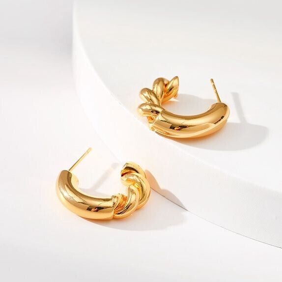 Gold Plated illusion stud earrings, open hoop earrings one pair JWDHJ31