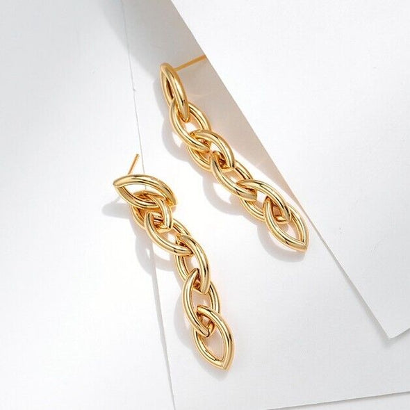 Gold Plated stud earrings, Link Drop earrings one pair JWDHJ75