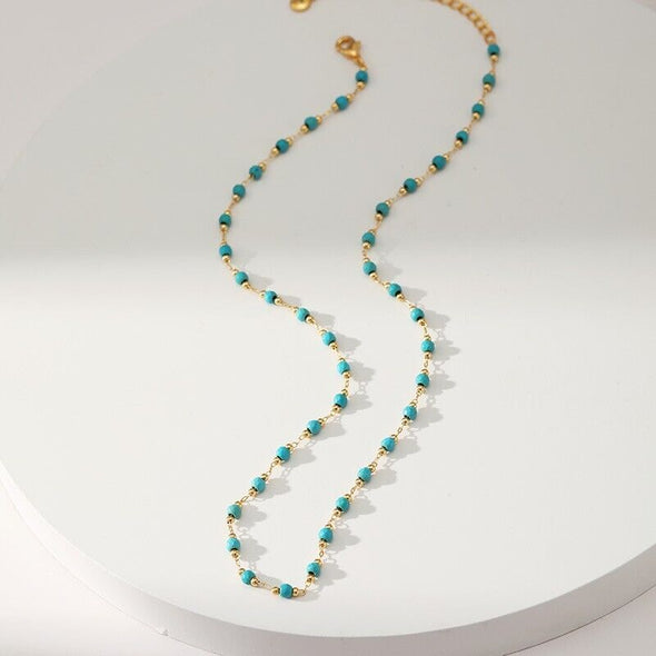 Gold Plated chocke necklace, turquoise beads necklace 16"+2" JWDHJ10