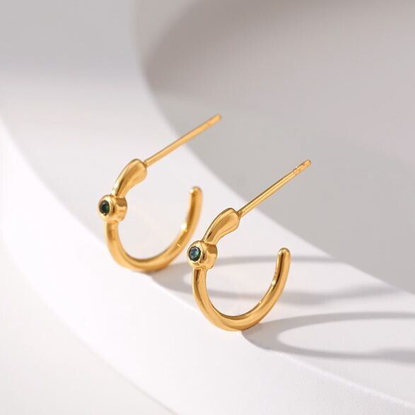 Gold Plated illusion stud earrings, CZ open hoop earrings one pair JWDHJ26