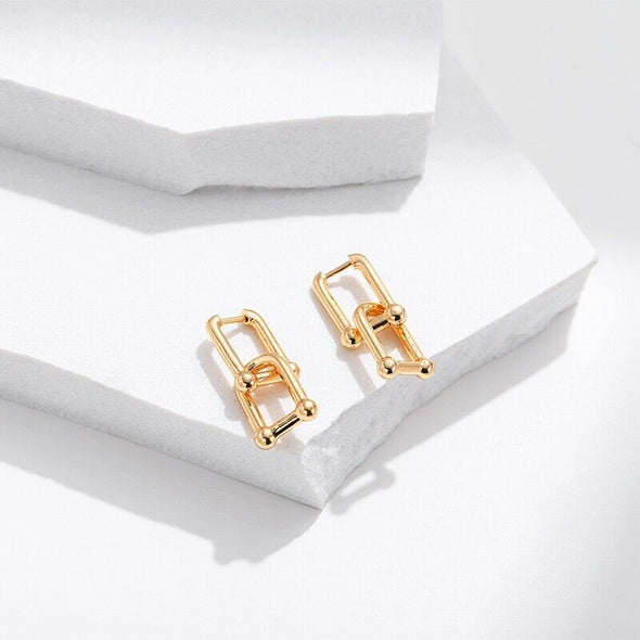 Gold Plated hoop earrings, link minimalist earrings one pair JWDHJ70