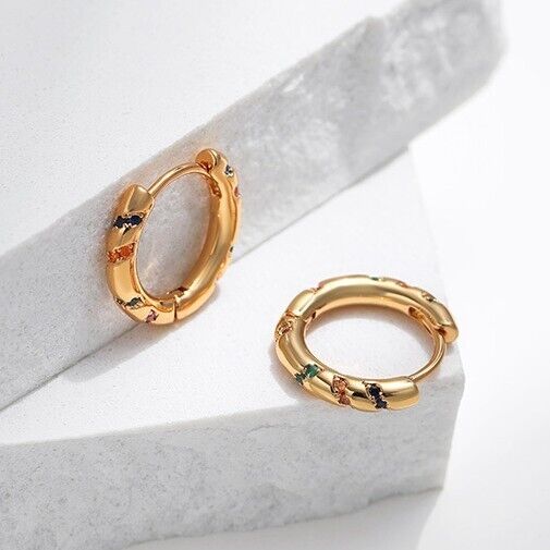 Gold Plated hoop earrings, CZ pave huggies earrings one pair JWDHJ65