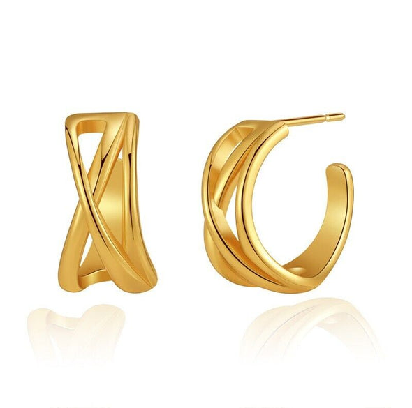 Gold Plated illusion stud earrings, open hoop earrings one pair JWDHJ32