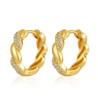 Gold Plated hoop earrings, round CZ twist huggies earrings one pair JWDHJ41