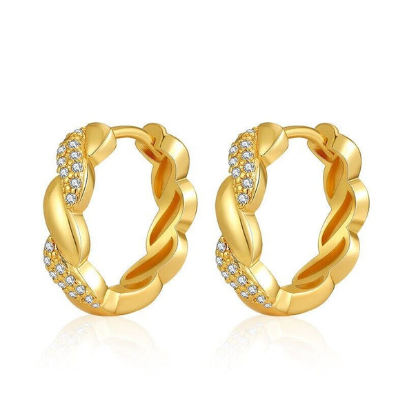 Gold Plated hoop earrings, round CZ twist huggies earrings one pair JWDHJ41