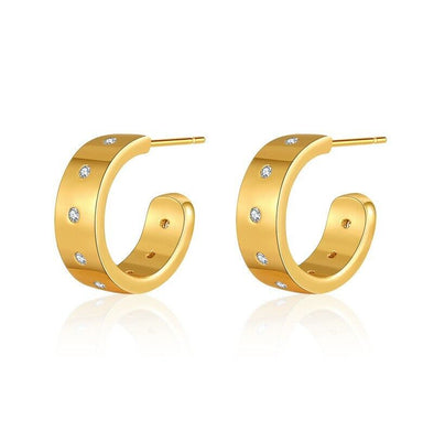 Gold Plated illusion stud earrings, CZ open hoop earrings one pair JWDHJ30