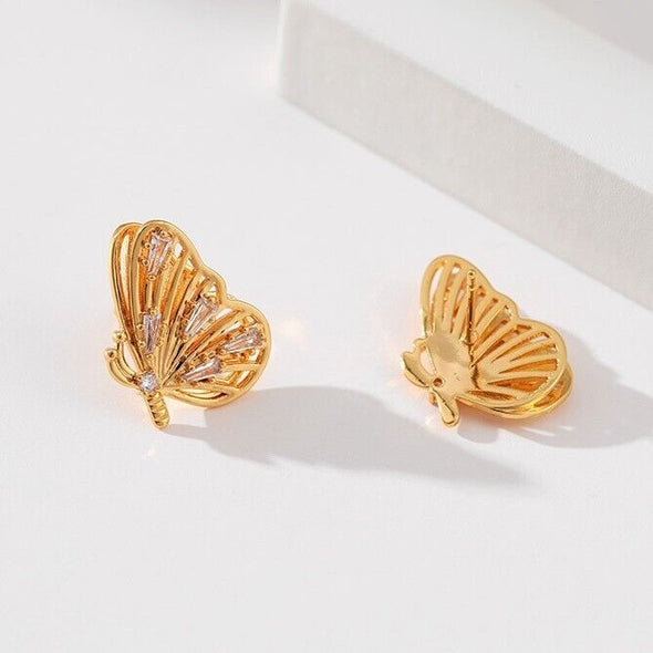 Gold Plated stud earrings, CZ butterfly earrings one pair JWDHJ53