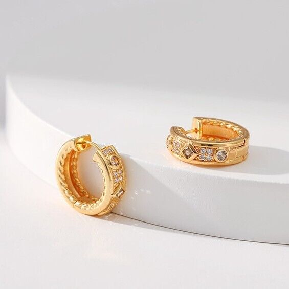 Gold Plated hoop earrings, CZ pave huggies earrings one pair JWDHJ59