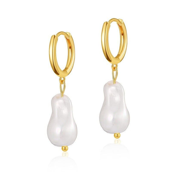 Gold Plated hoop earrings, baroque pearls huggies earrings one pair JWDHJ55