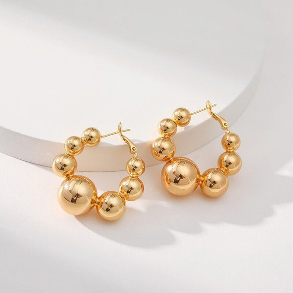 Gold Plated hoop earrings, big balls huggies earrings one pair JWDHJ51