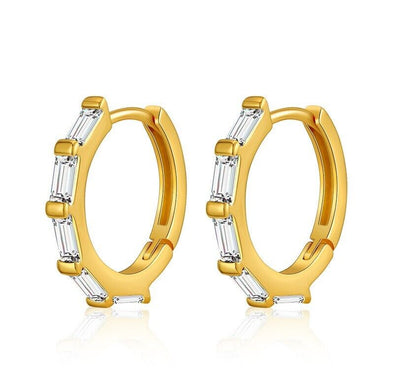 Gold Plated hoop earrings, round huggies earrings one pair JWDHJ33-clear