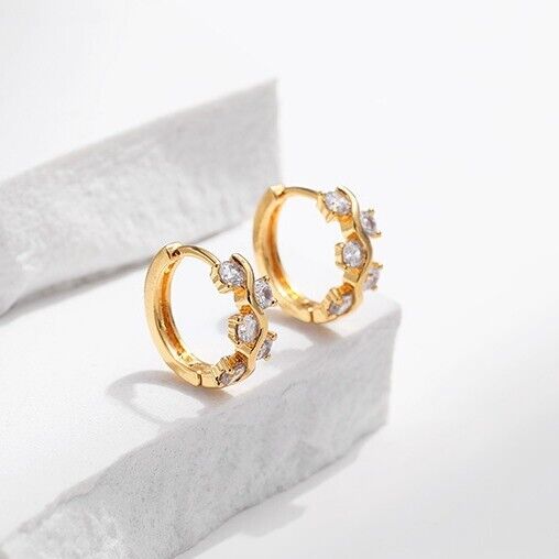 Gold Plated hoop earrings, CZ flower huggies earrings one pair JWDHJ73