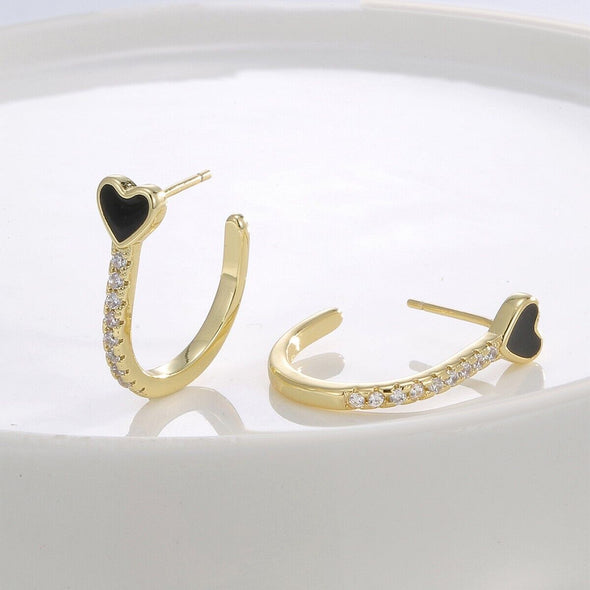 Gold Plated Illusion stud earrings, CZ pave open hoop earrings JWCY112
