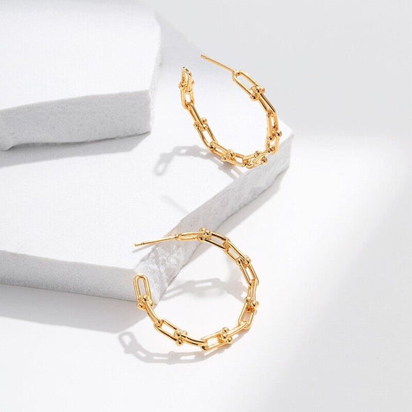 Gold Plated Half hoop earrings open link hoop earrings one pair JWDHJ72