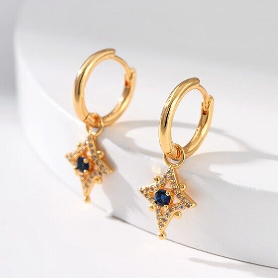 Gold Plated hoop earrings, star burst huggies earrings one pair JWDHJ56