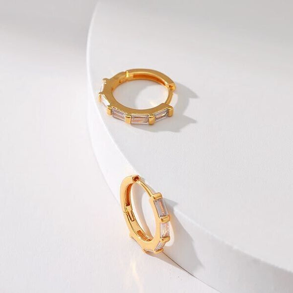 Gold Plated hoop earrings, round huggies earrings one pair JWDHJ33-clear