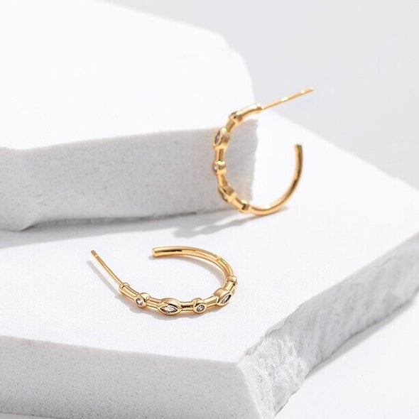 Gold Plated Half hoop earrings, CZ open hoop earrings one pair JWDHJ7l