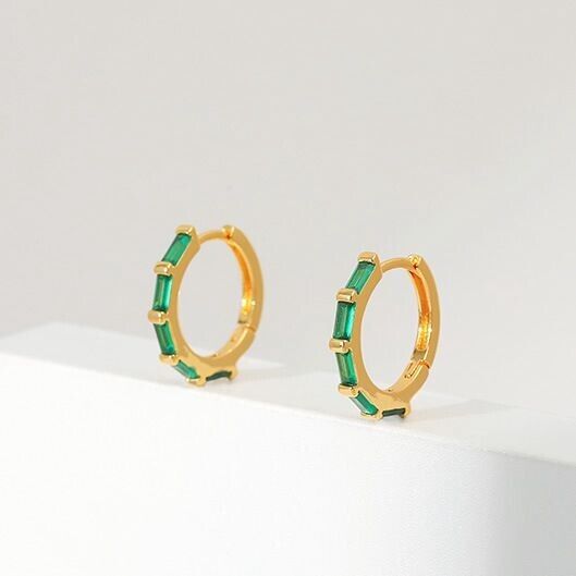 Gold Plated hoop earrings, round huggies earrings one pair JWDHJ33-Green