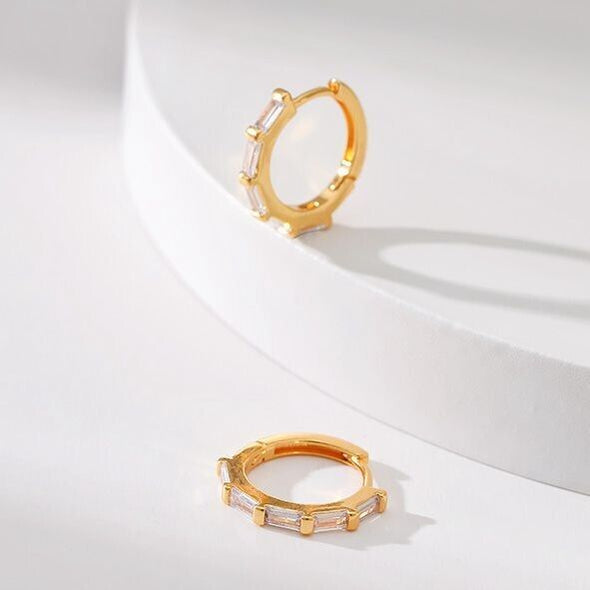 Gold Plated hoop earrings, round huggies earrings one pair JWDHJ33-clear