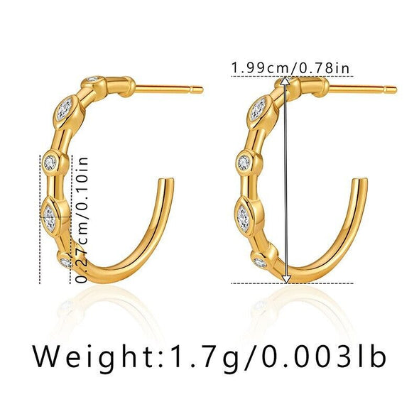 Gold Plated Half hoop earrings, CZ open hoop earrings one pair JWDHJ7l
