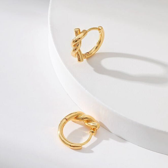 Gold Plated hoop earrings, round twist huggies earrings one pair JWDHJ28