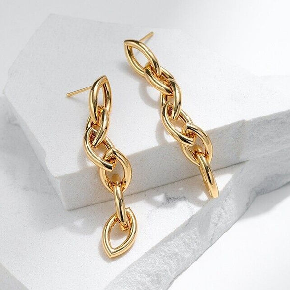 Gold Plated stud earrings, Link Drop earrings one pair JWDHJ75