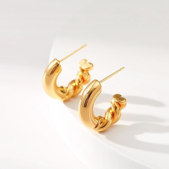 Gold Plated illusion stud earrings, open hoop earrings one pair JWDHJ31