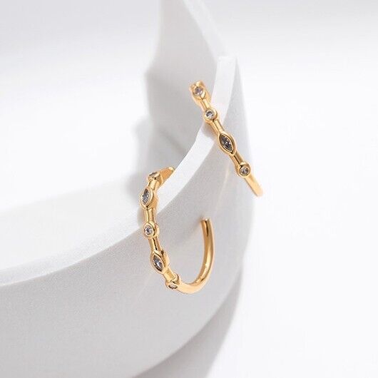 Gold Plated Half hoop earrings, CZ open hoop earrings one pair JWDHJ7l